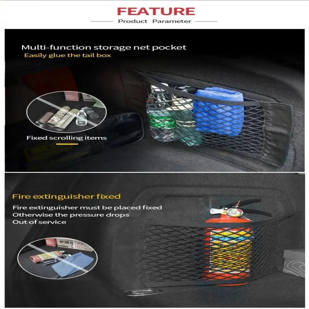 Car Back Rear Mesh Trunk Seat Elastic String Net Magic Sticker Universal Storage Bag Pocket Cage Auto Organizer Seat Back Bag