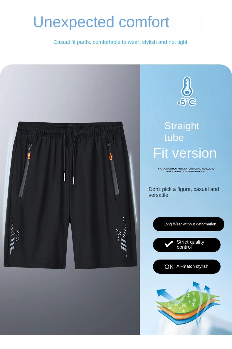 Summer cool ice silk men's large size shorts straight 7-point pants thin quick-dry sports baggy 7-point pants 5-point pants ba