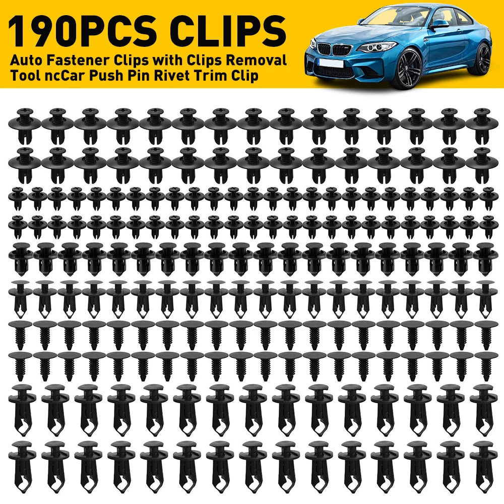 190 PCS Car Fastener Clip Kit Bumper Fender Rivet Clips Auto Body Push Retainer Pin Rivet Bumper Door Trim Panel Retainer Repair