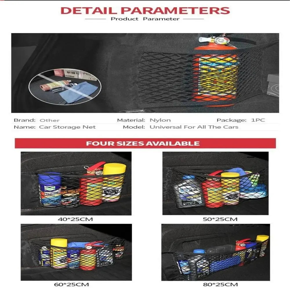 Car Back Rear Mesh Trunk Seat Elastic String Net Magic Sticker Universal Storage Bag Pocket Cage Auto Organizer Seat Back Bag