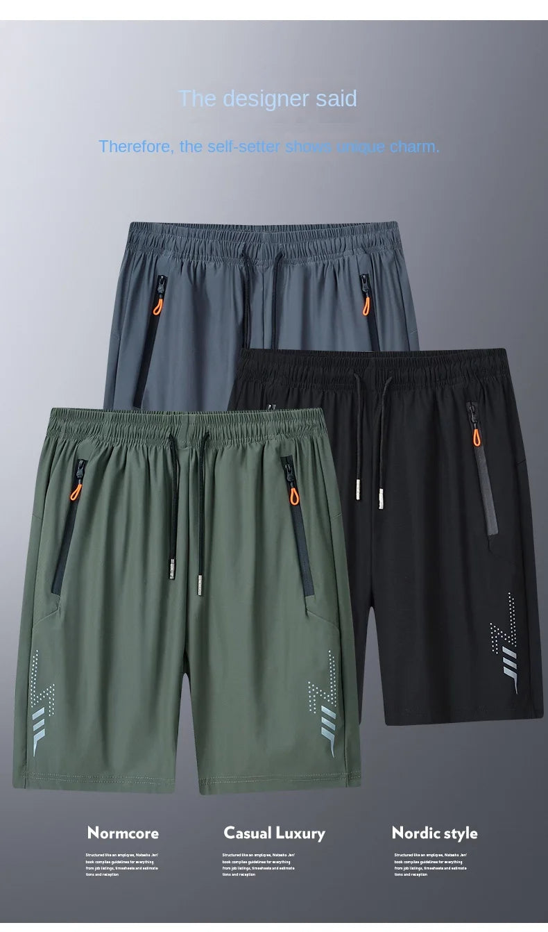 Summer cool ice silk men's large size shorts straight 7-point pants thin quick-dry sports baggy 7-point pants 5-point pants ba
