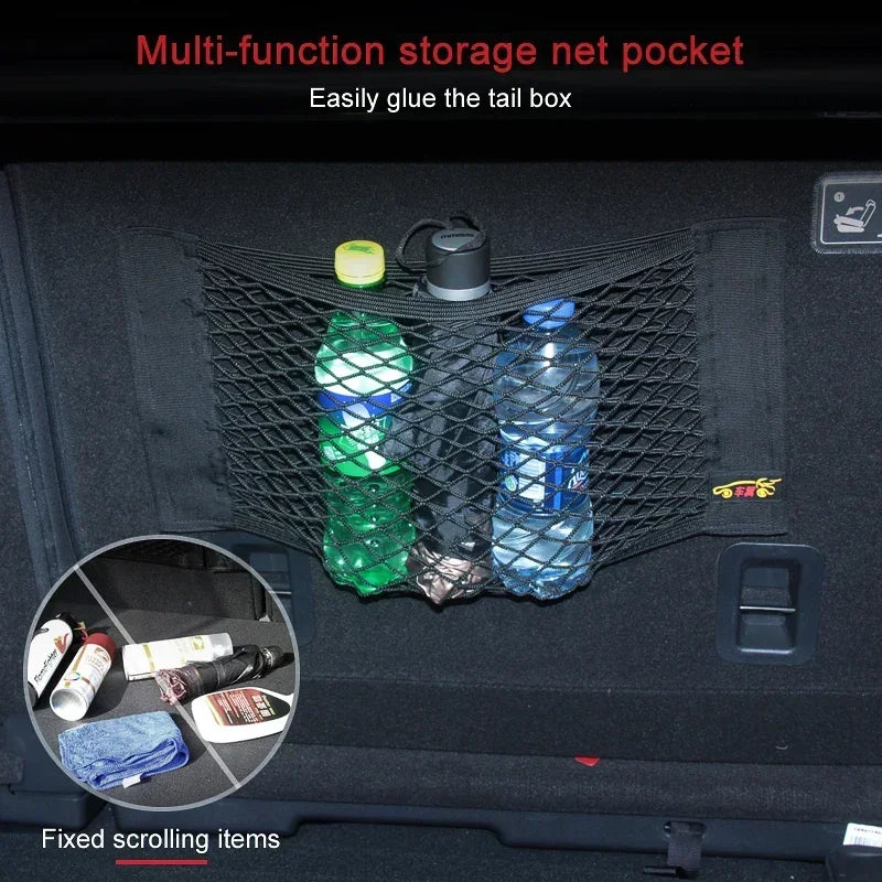 Car Storage Net Stretchable Mesh Pocket Net Magic Elastic Sticker Universal Rear Mesh Trunk Seat Bag Pocket Cage Auto Organizer