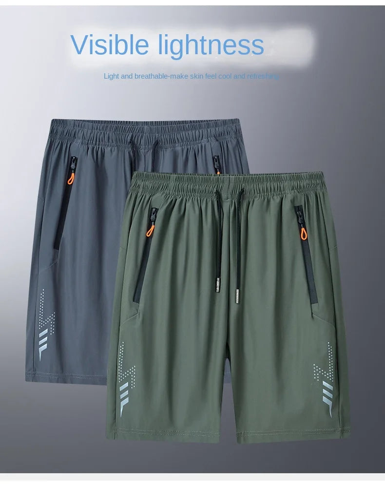 Summer cool ice silk men's large size shorts straight 7-point pants thin quick-dry sports baggy 7-point pants 5-point pants ba