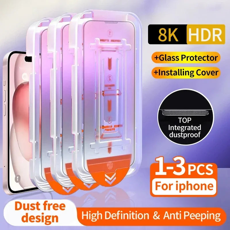 1-3Pc Oleophobic Coating Dust Free Easy Installation Screen Protector for IPhone 16e 15 14 13 12 11 Pro Max Plus Mini XS Glass