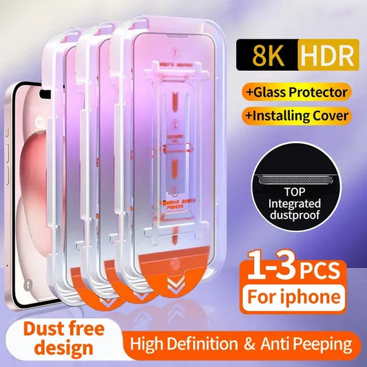 1-3Pc Oleophobic Coating Dust Free Easy Installation Screen Protector for IPhone 16e 15 14 13 12 11 Pro Max Plus Mini XS Glass