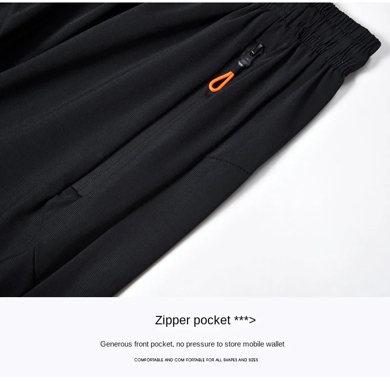 Summer cool ice silk men's large size shorts straight 7-point pants thin quick-dry sports baggy 7-point pants 5-point pants ba