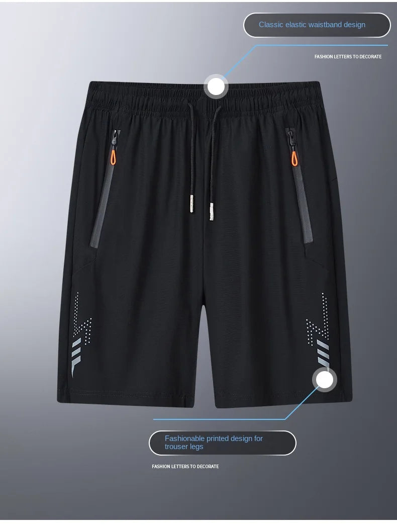 Summer cool ice silk men's large size shorts straight 7-point pants thin quick-dry sports baggy 7-point pants 5-point pants ba