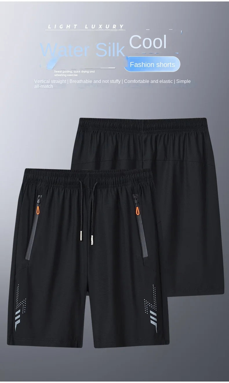 Summer cool ice silk men's large size shorts straight 7-point pants thin quick-dry sports baggy 7-point pants 5-point pants ba