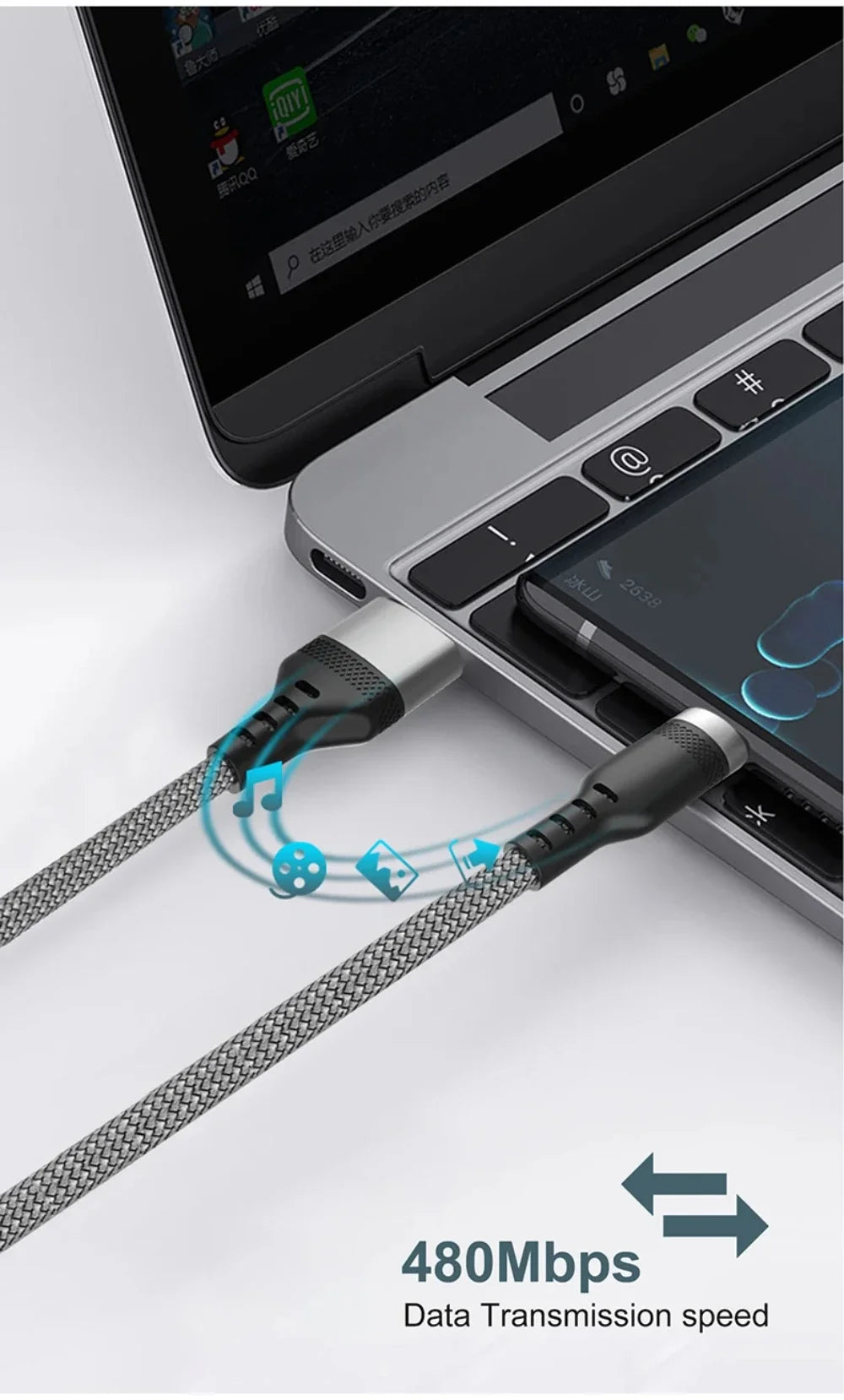 6A USB TYPE C Fast Charge Cable USB C Extend Charging Cable For IPhone 15 16 Huawei Samsung Xiaomi Quick Charging Phone Cable