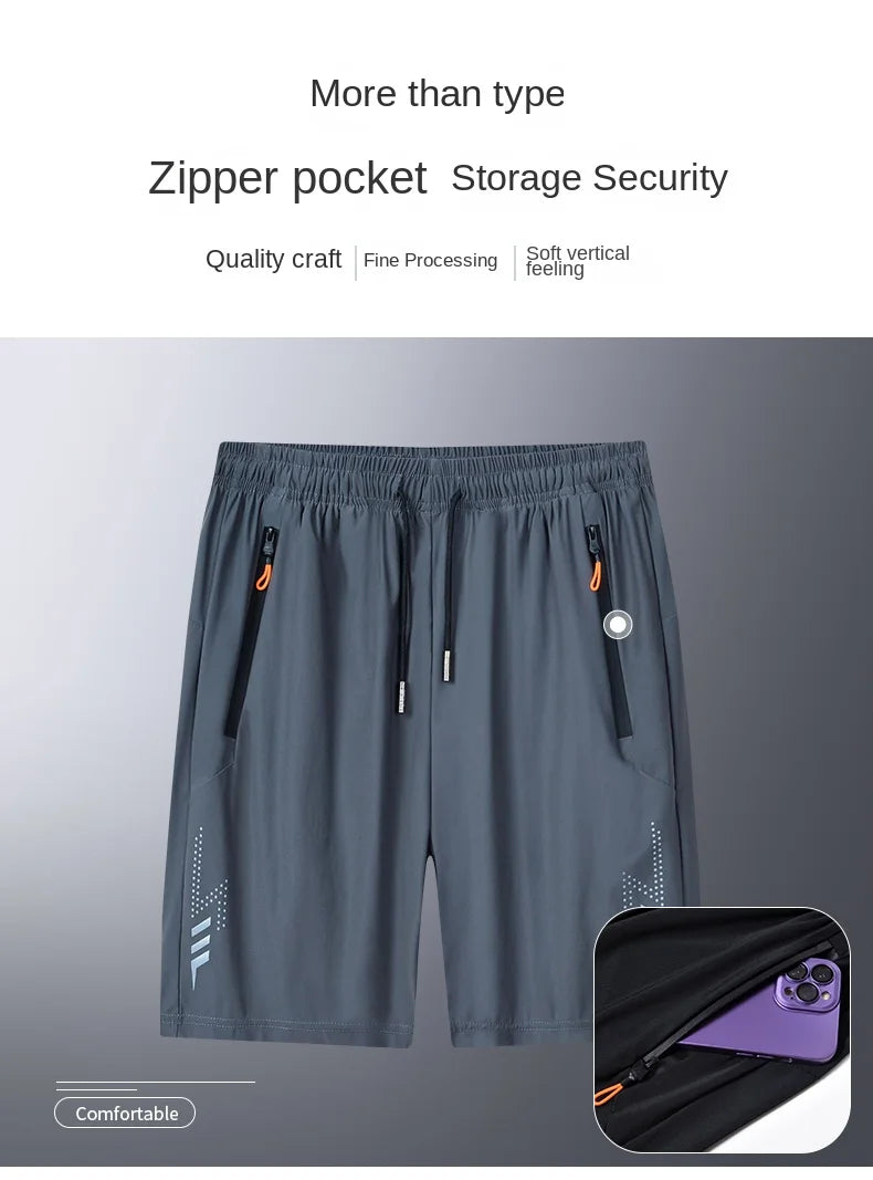Summer cool ice silk men's large size shorts straight 7-point pants thin quick-dry sports baggy 7-point pants 5-point pants ba