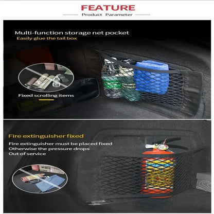 Car Back Rear Mesh Trunk Seat Elastic String Net Magic Sticker Universal Storage Bag Pocket Cage Auto Organizer Seat Back Bag