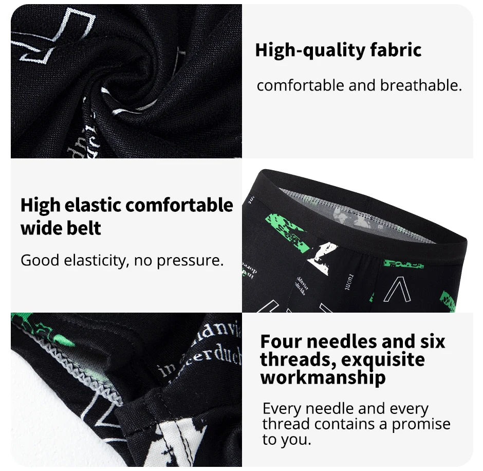 4-piece men's printed letter underwear beach shorts comfortable breathable teenagers plus size underwear up to 6XL.