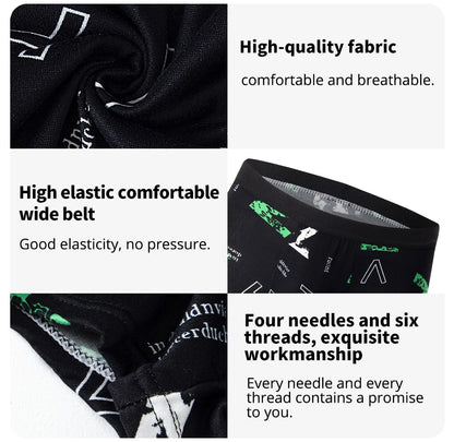 4-piece men's printed letter underwear beach shorts comfortable breathable teenagers plus size underwear up to 6XL.