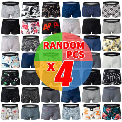 4/5Pcs European and American Size MEN'S Printed Fashion Boyshort Comfortable MEN'S Waist plus Size Underwear Sexy Swimming Trunk