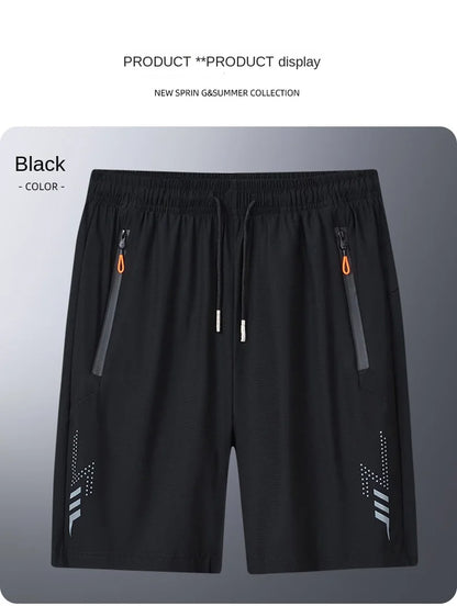 Summer cool ice silk men's large size shorts straight 7-point pants thin quick-dry sports baggy 7-point pants 5-point pants ba