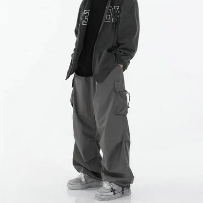 Spring Summer Fashion Casual Pans For Men Streetwear Solid Color Cargo Pants Elastic Waist Wide Leg Men's Joggers