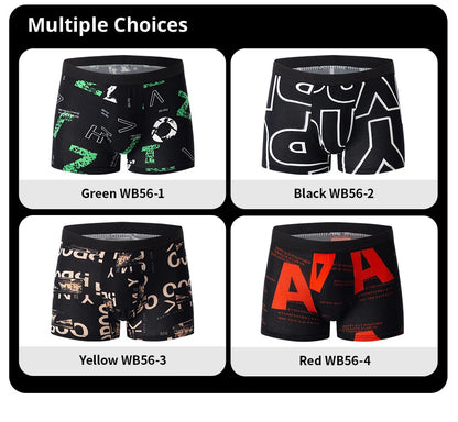 4-piece men's printed letter underwear beach shorts comfortable breathable teenagers plus size underwear up to 6XL.