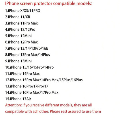 NNBILI Oleophobic Coating Dust Free Easy Installation Screen Protector For iPhone 14 11 13 12 15 16 Pro Max Mini XS X XR Glass