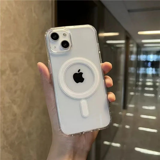 Clear Magnetic Circle Phone Case For iPhone 16 15 14 13 12 11 Pro Max XS XR 8 Plus For Magsafe Magnetic Wireless Charging Cases