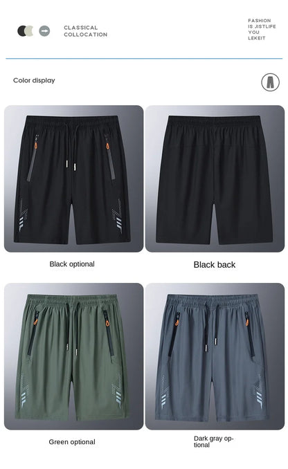 Summer cool ice silk men's large size shorts straight 7-point pants thin quick-dry sports baggy 7-point pants 5-point pants ba